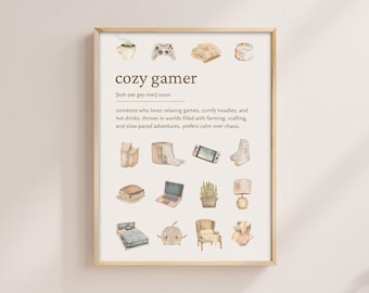 Gezellige gamerdefinitie aquarel kunstafdruk (digitale download)