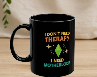 Motherlode-mok: grappige Sims Gamer-koffiekop - 11 oz/15 oz zwart keramiek