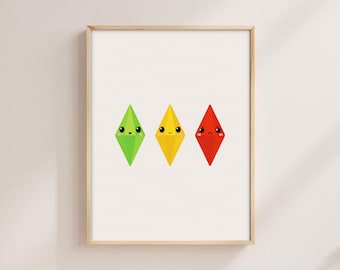 Sims 4 Plumbob-muurkunst: gamekamerdecoratie (digitale download)