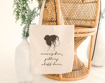 Rommelige draagtas: natuurlijk katoenen canvas, motiverende quote