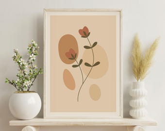 Boho bloemen kunst aan de muur | Minimalistische abstracte botanische poster | Modern neutraal interieur