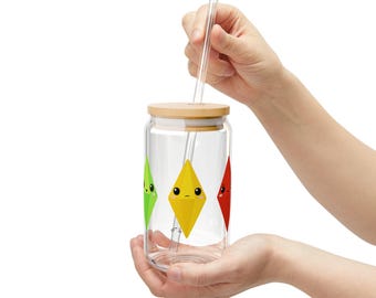 Moody Plumbobs glazen beker | Op De Sims geïnspireerde drinkgerei van 16 oz met bamboe deksel en rietje