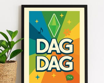 Dag Dag Sims-poster: kleurrijke Plumbob Simlish-citaatkunst