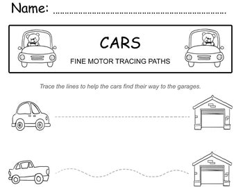 Pre-writing Car Activity Sheets for Preschoolers, Fine Motor Skills, Tracing Sheets, Car Activity,