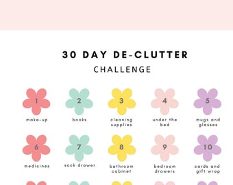 30 Day De-Clutter Challenge, Home Organizer , decluttering Planner, Instant Download, PDF