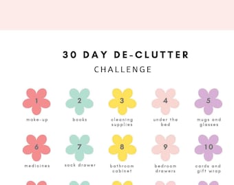30 Day De-Clutter Challenge, Home Organizer , decluttering Planner, Instant Download, PDF