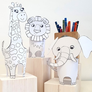 Safari Animals Printable Craft Sheets, African Animal Activity Sheets, Paper Craft Kit, Cut and Colour pages, Arts and Crafts for kids