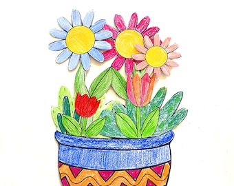 Flower Planter Paper Craft Kit: Cut and Colour Activity (PDF Download)