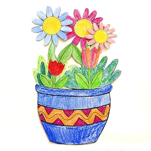 Costruisci una fioriera, stampabile di fiori, fogli di attività, kit di bricolage di carta, pagine da tagliare e colorare, arti e mestieri per bambini
