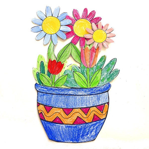 Build a Planter,  Flower Printable,  Activity Sheets, Paper Craft Kit, Cut and Colour pages, Arts and Crafts for kids