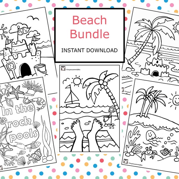 Beach Bundle Coloring Pages, Summer Holiday Printable, Beach Printable, Beach Activities Printable, DIGITAL, Instant Download