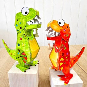 Fogli di carta stampabili con dinosauri T-Rex, kit di carta per lavoretti con Tyrannosaurus Rex, pagine da tagliare e colorare, arti e mestieri per bambini