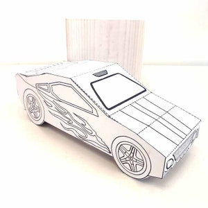 Atividade para impressão de CARRO ESPORTIVO de papel, Kit de artesanato em papel, Páginas para cortar e colorir, Artes e ofícios para crianças