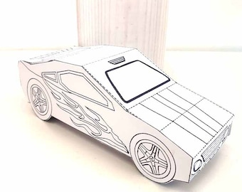Activité à imprimer VOITURE DE SPORT en papier, kit de créations manuelles en papier, pages découpées et couleurs, travaux manuels créatifs pour enfants