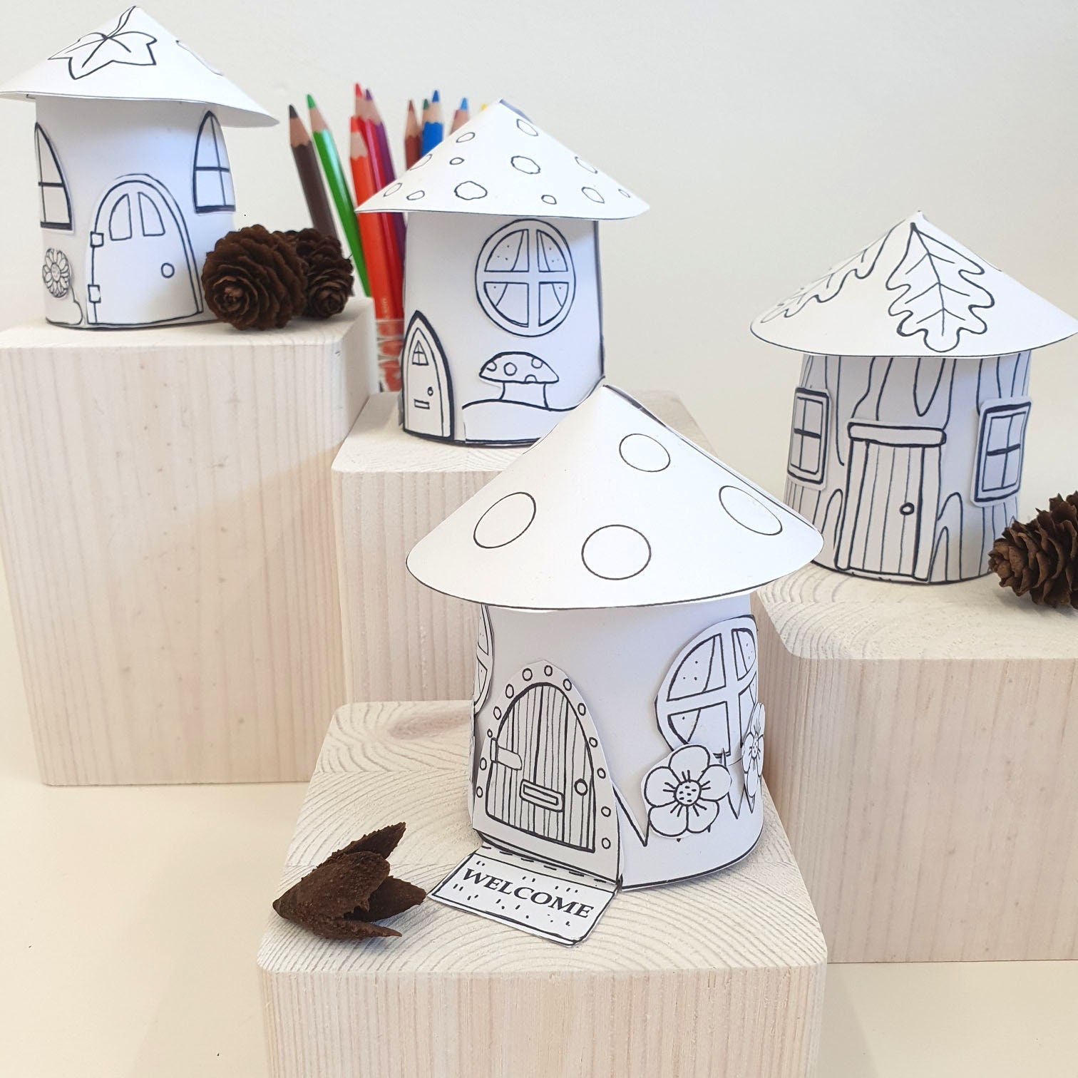 Activité à imprimer MAISONS DE FÉES en papier, kit de créations manuelles en papier, pages à découper et à colorier, travaux manuels créatifs pour enfants