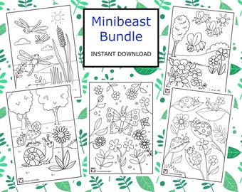 Minibeast Bundle Coloring Pages, School Learning Printable, Minibeast, Insects Activities Printable, DIGITAL, Instant Download