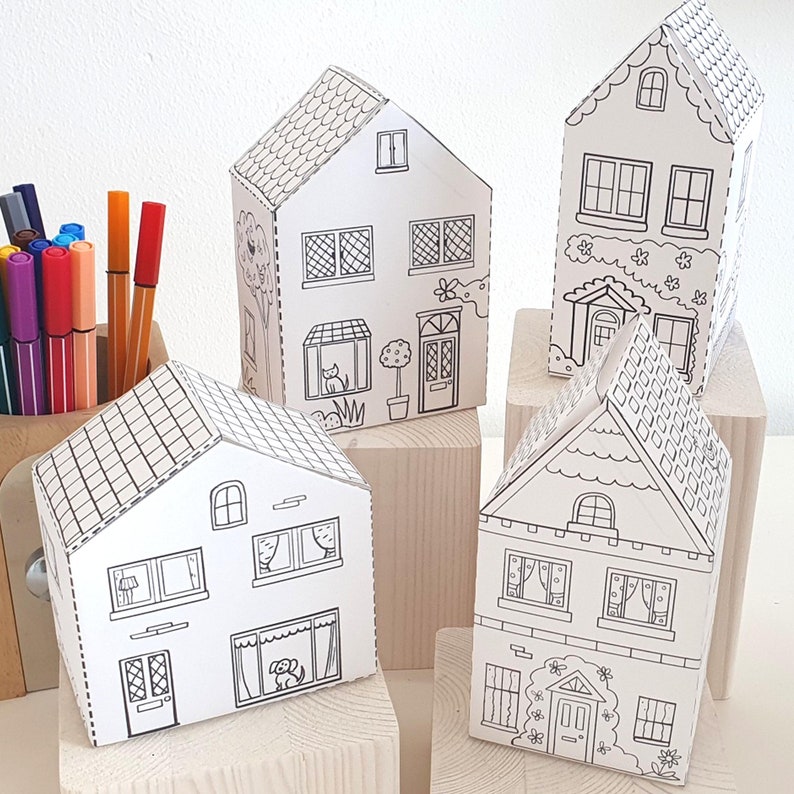 Paper Houses Printable Craft Sheets, Activity Sheets, Paper Craft Kit, Cut and Colour pages, Arts and Crafts for kids image 2