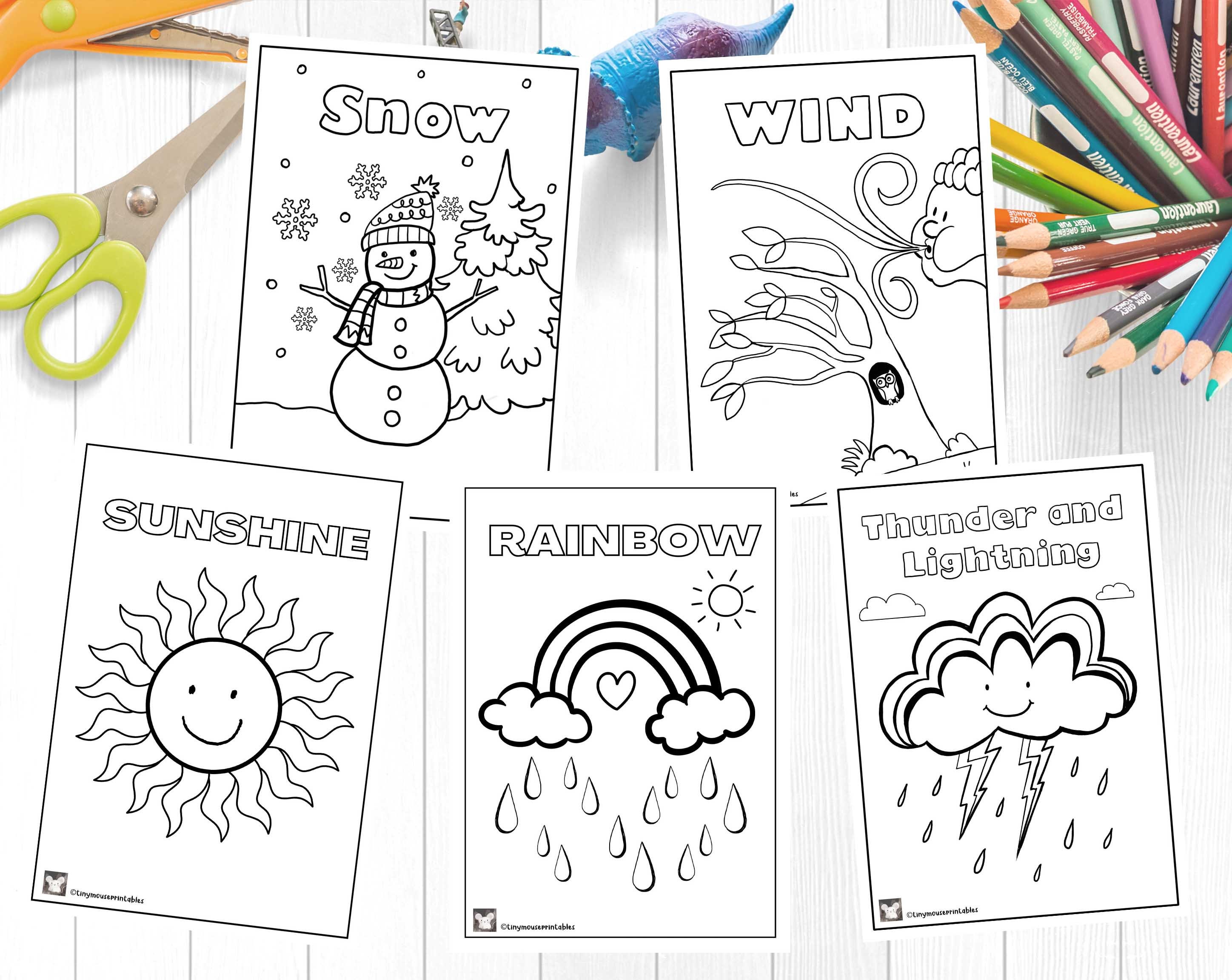 Weather Coloring Pages, Daycare Learning Printable, Weather Printable ...