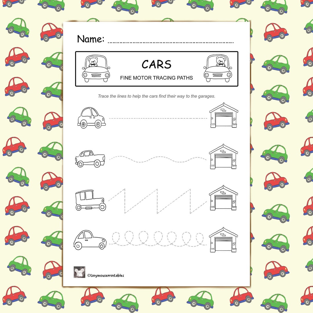 Pre-writing Car Activity Sheets for Preschoolers, Fine Motor Skills ...
