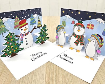 Christmas Printable Pop Up Cards, Christmas Craft Greetings Cards, Children's Craft Pop-up cards, Instant Download