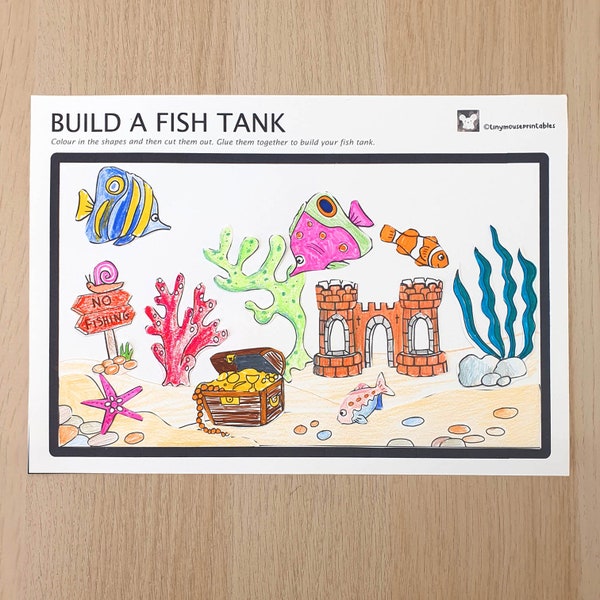 Build a Fish Tank,  Fish Tank Printable,  Pet Activity Sheets, Paper Craft Kit, Cut and Colour pages, Arts and Crafts for kids