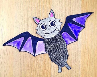 Halloween Bat Paper Craft: Cut and Color Activity (PDF)