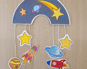 Printable Space Mobile Craft: Kids' Color & Cut Activity (Digital Download)