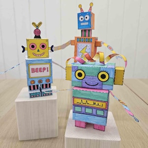 Paper ROBOTS Printable Craft Sheets, STEM/STEAM paper model activity, Cut and Colour pages, Arts and Crafts for kids