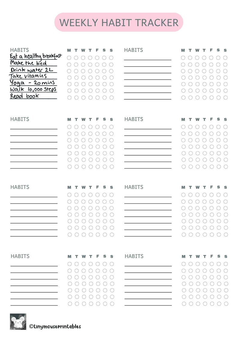 Minimalist Habit Tracker Template: Weekly Routine Printable (PDF) - Etsy