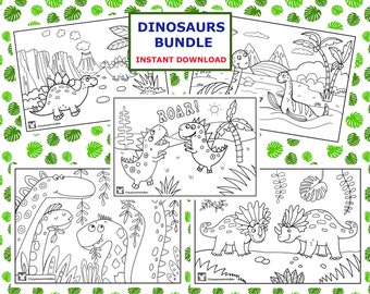 恐竜ぬりえセット：先史時代の子供向けアクティビティ（デジタルダウンロード）