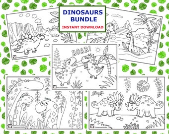 Dinosaur Bundle Coloring Pages, Coloring for kids, Prehistoric Printable, Dinosaur Activities Printable, DIGITAL, Instant Download