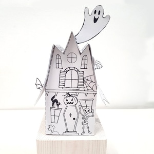 Paper HAUNTED HOUSE Printable Activity, Halloween Paper Craft Kit, Cut and Colour pages, Arts and Crafts for kids