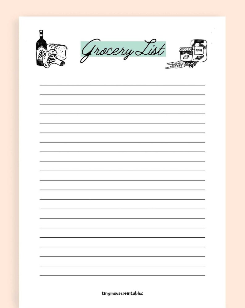 Simple Grocery Shopping List, Grocery Printable Template, Grocery Planner, Instant Download, PDF image 1