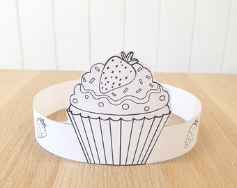 Cupcake Paper Crown: Cut and Colour Party Activity (PDF Pattern)