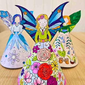 Attività stampabile "BAMBOLE FATE di carta", kit di lavoretti di carta, pagine da ritagliare e colorare, attività artistiche e artigianali per bambini
