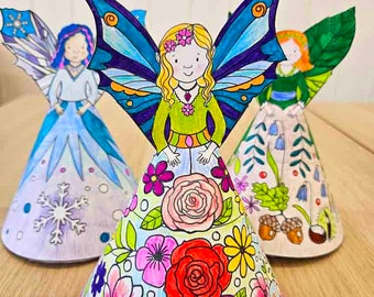Activité à imprimer POUPÉES DE FÉES en papier, kit de créations manuelles en papier, pages à découper et en couleur, travaux manuels créatifs pour enfants