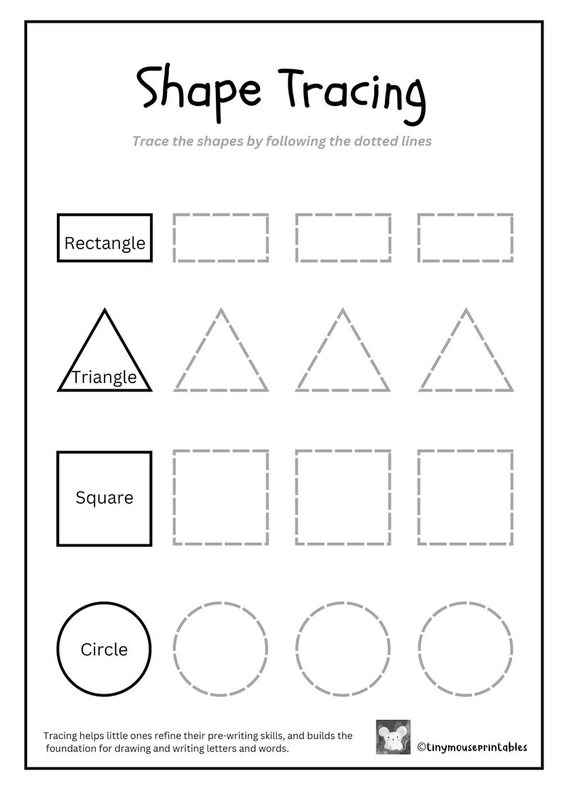 Prewriting Tracing Shapes Activity Sheets for Preschoolers, Fine Motor