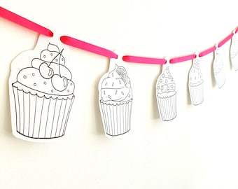 Cupcake Coloring Bunting: Printable Party Banner (PDF)