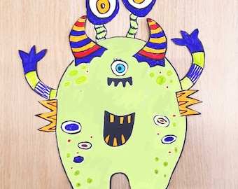Halloween Monster Craft Kit: Printable Cut and Color Activity (PDF)