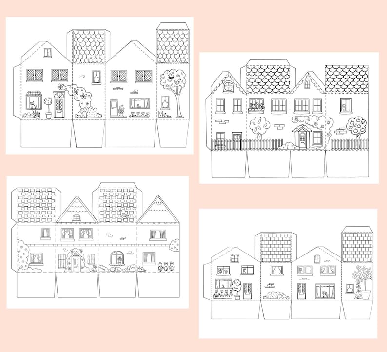 Paper Houses Printable Craft Sheets, Activity Sheets, Paper Craft Kit, Cut and Colour pages, Arts and Crafts for kids image 3