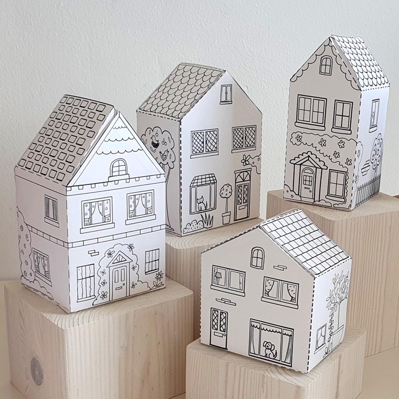 Paper Houses Printable Craft Sheets, Activity Sheets, Paper Craft Kit, Cut and Colour pages, Arts and Crafts for kids image 4