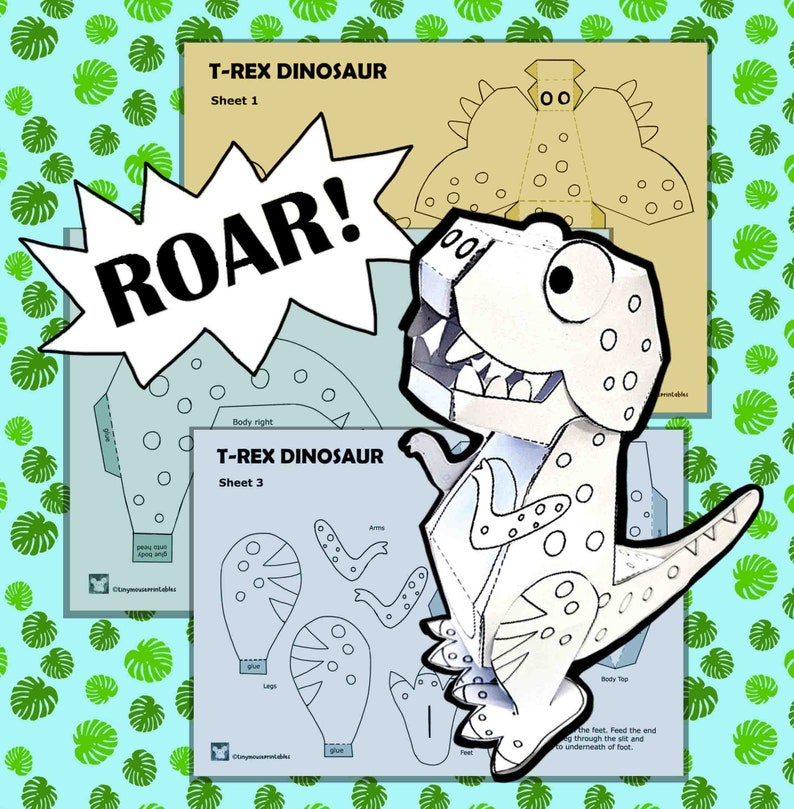 T-rex Paper Craft Kit: Cut and Colour Dinosaur (digital Download) - Etsy