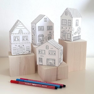 Casas de papel Hojas de manualidades imprimibles, Hojas de actividades, Kit de manualidades de papel, Páginas para cortar y colorear, Artes y manualidades para niños