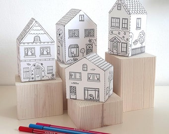 Casas de papel Hojas de manualidades imprimibles, Hojas de actividades, Kit de manualidades de papel, Páginas para cortar y colorear, Artes y manualidades para niños