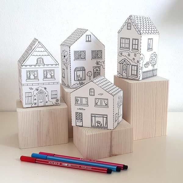 Maisons en papier : feuilles d'artisanat imprimables, feuilles d'activités, kit d'artisanat en papier, pages à découper et en couleur, travaux manuels créatifs pour enfants