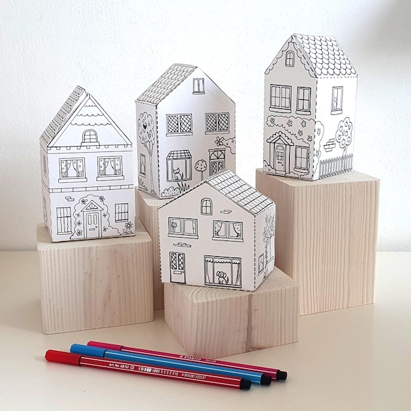 Printable Paper Houses Craft, Paper Craft Kit, Cut and Colour pages, Arts and Crafts for kids Cut and Color Activity (PDF Download)
