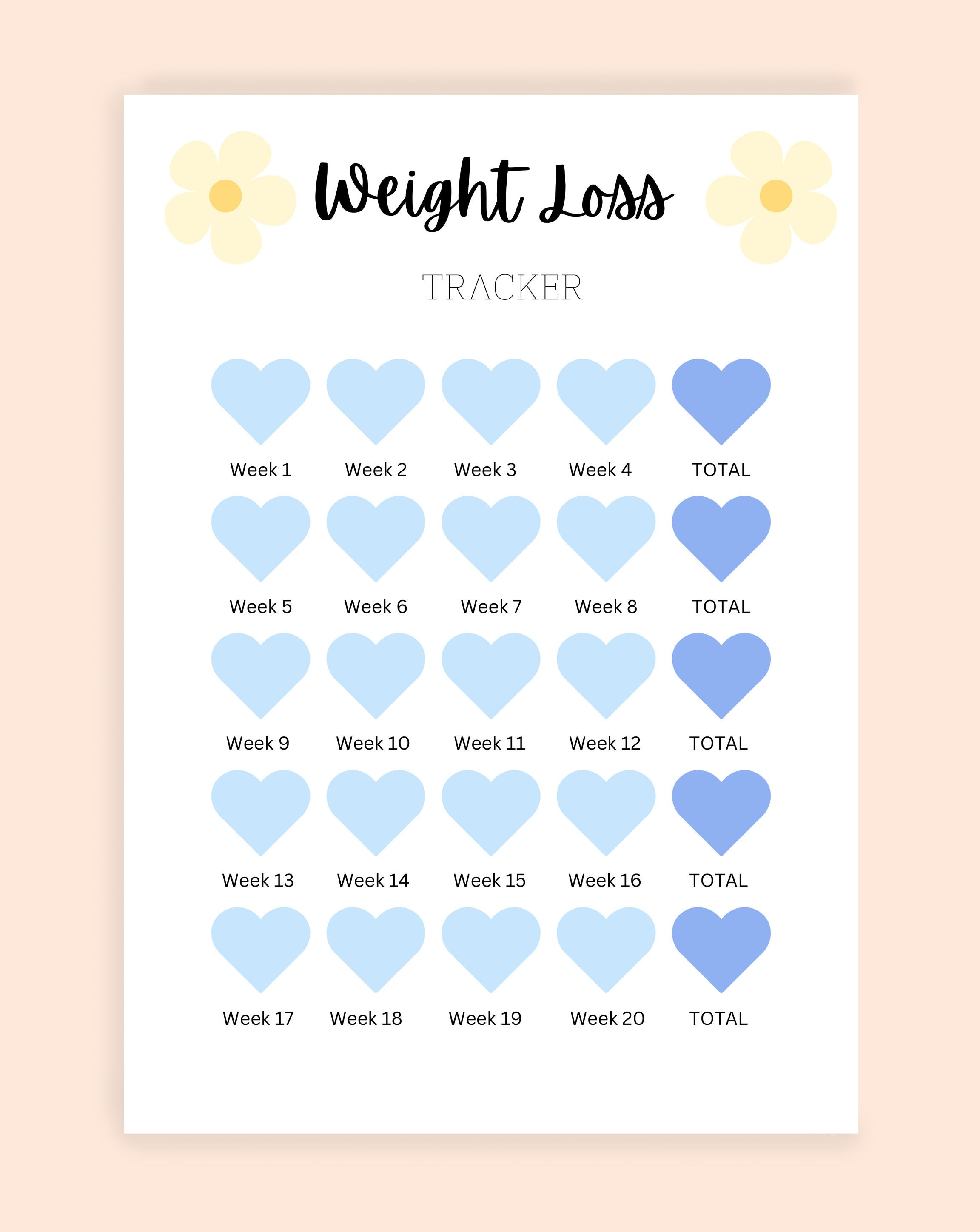 Weight Loss Tracker Printable: Weekly Progress Chart (PDF) - Etsy
