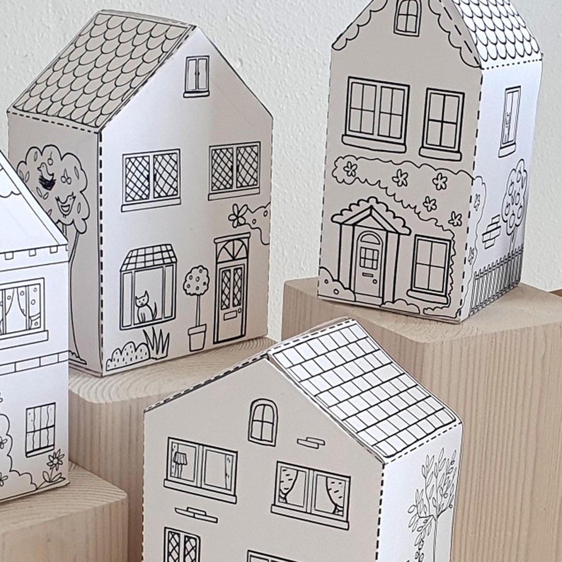 Paper Houses Printable Craft Sheets, Activity Sheets, Paper Craft Kit, Cut and Colour pages, Arts and Crafts for kids image 6