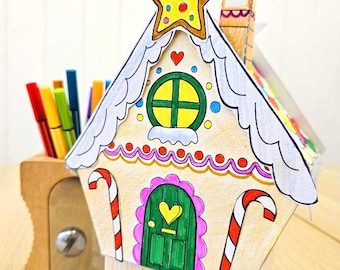 Gingerbread House Paper Craft Kit: Cut and Color Activity (PDF Digital Download)