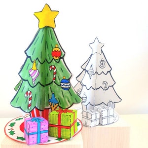 Paper CHRISTMAS TREE SCENE Printable Activity, Paper Craft Kit, Cut and Colour pages, Arts and Crafts for kids